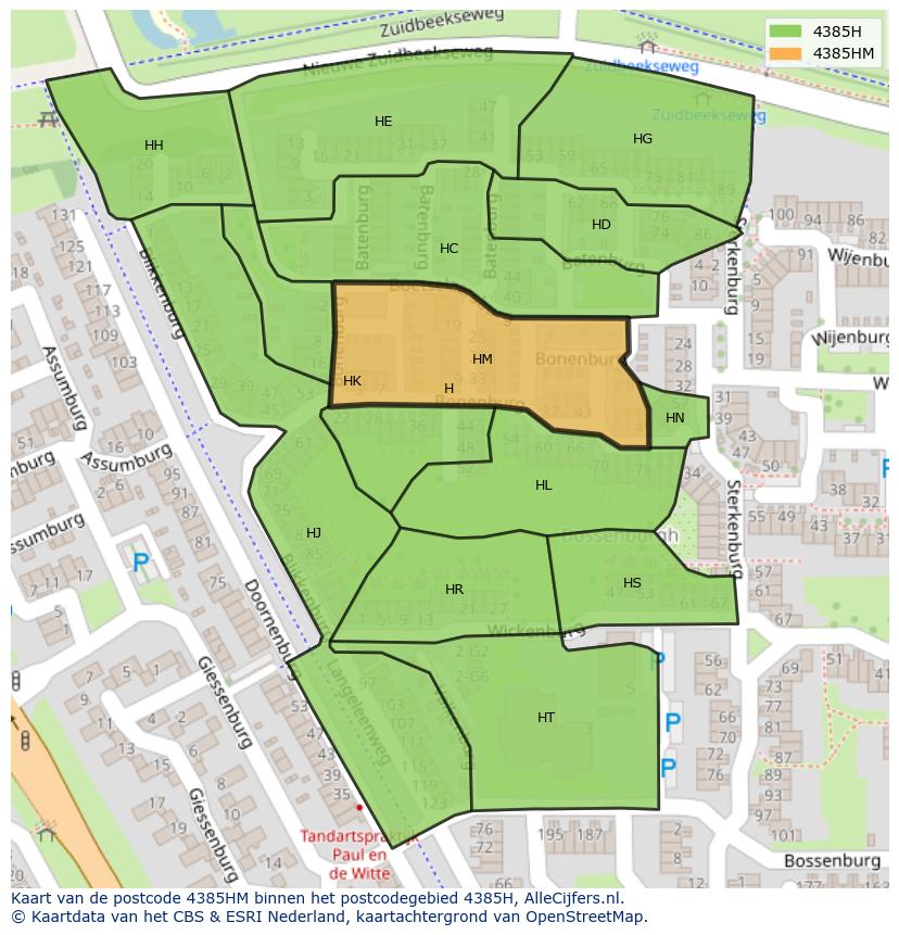 Afbeelding van het postcodegebied 4385 HM op de kaart.