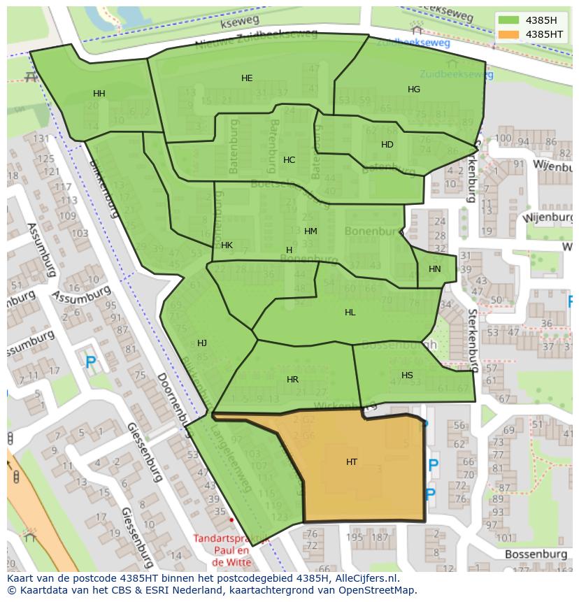 Afbeelding van het postcodegebied 4385 HT op de kaart.
