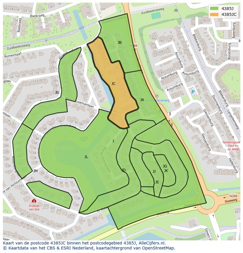 Afbeelding van het postcodegebied 4385 JC op de kaart.