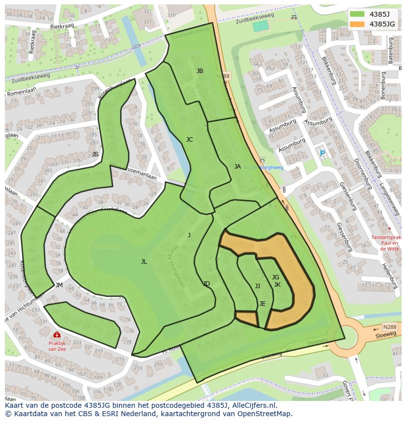 Afbeelding van het postcodegebied 4385 JG op de kaart.
