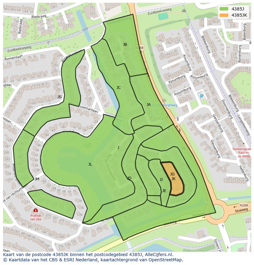 Afbeelding van het postcodegebied 4385 JK op de kaart.