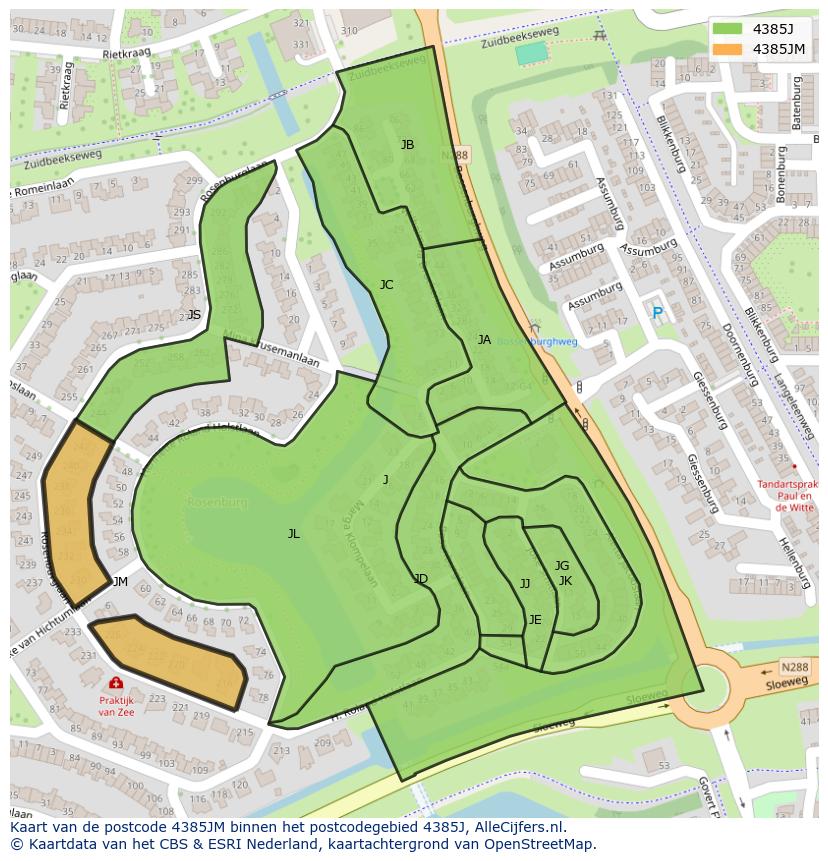 Afbeelding van het postcodegebied 4385 JM op de kaart.