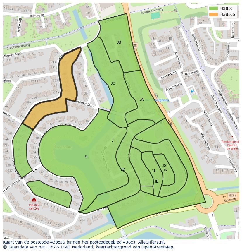 Afbeelding van het postcodegebied 4385 JS op de kaart.