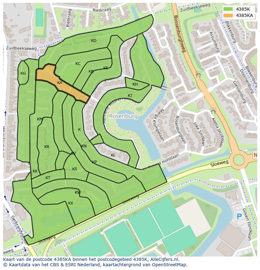 Afbeelding van het postcodegebied 4385 KA op de kaart.