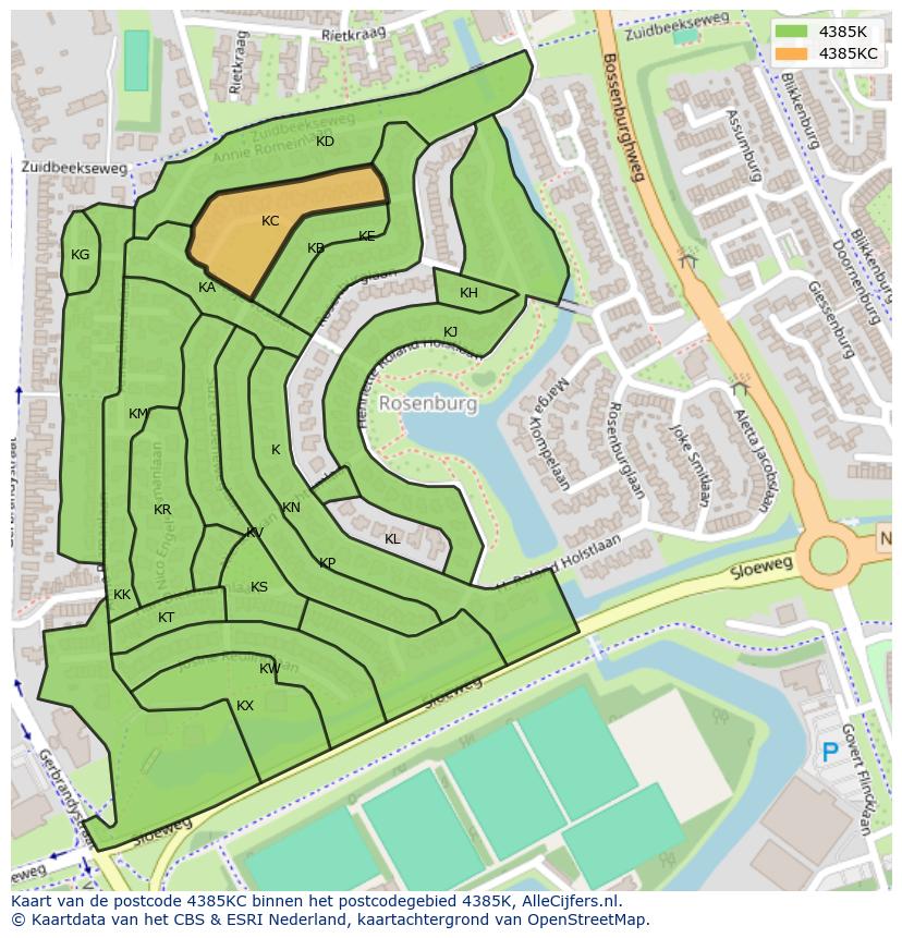 Afbeelding van het postcodegebied 4385 KC op de kaart.