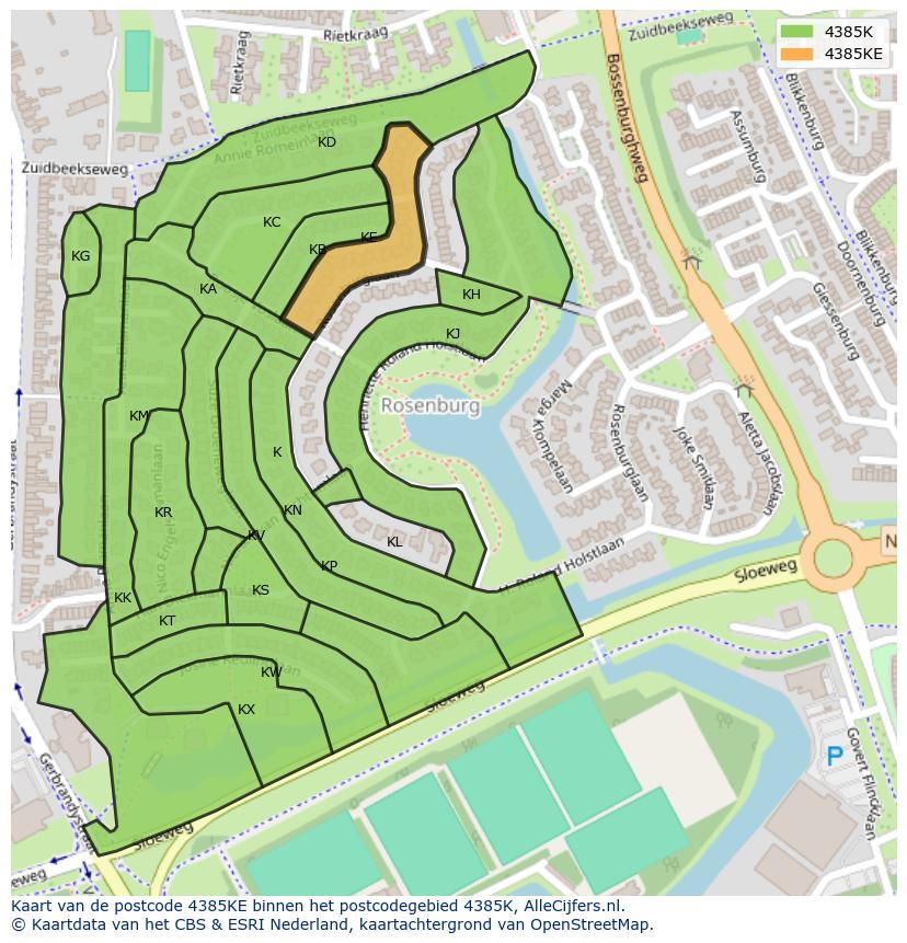 Afbeelding van het postcodegebied 4385 KE op de kaart.