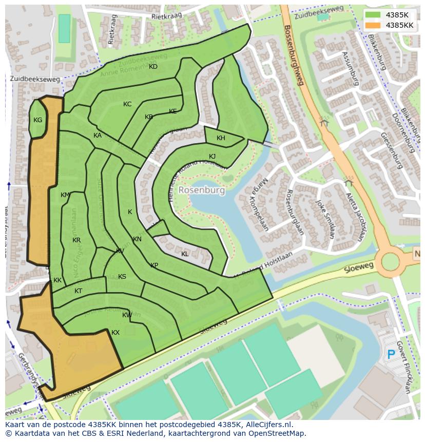 Afbeelding van het postcodegebied 4385 KK op de kaart.