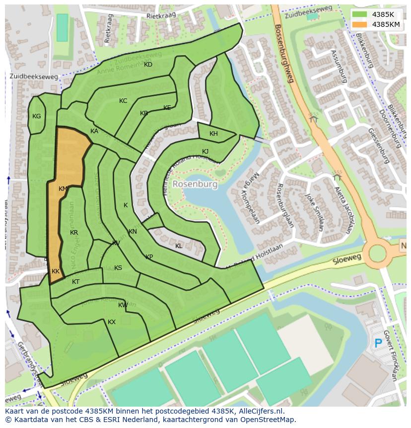 Afbeelding van het postcodegebied 4385 KM op de kaart.