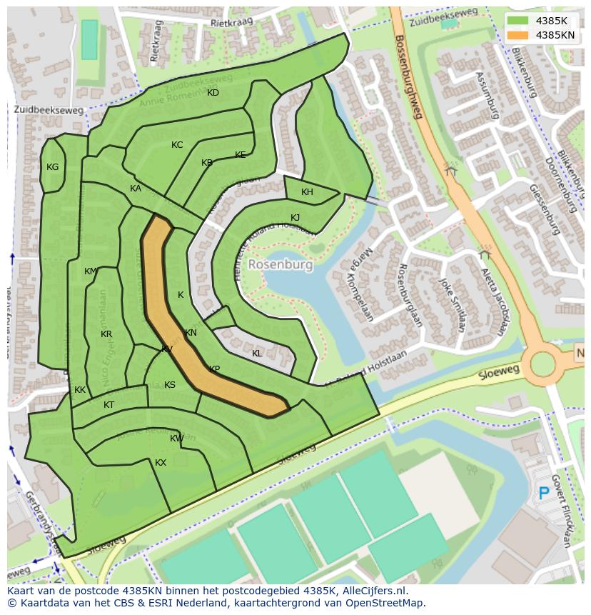 Afbeelding van het postcodegebied 4385 KN op de kaart.
