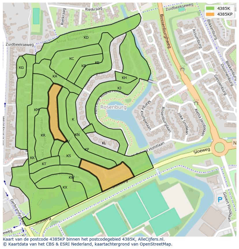 Afbeelding van het postcodegebied 4385 KP op de kaart.