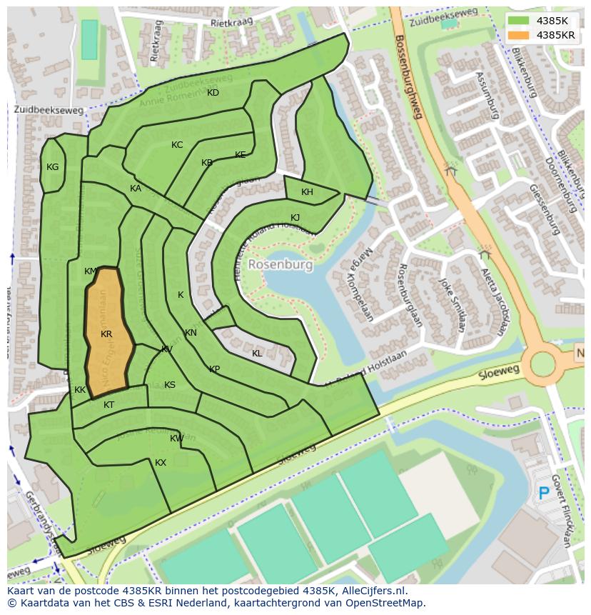 Afbeelding van het postcodegebied 4385 KR op de kaart.