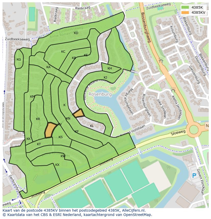 Afbeelding van het postcodegebied 4385 KV op de kaart.