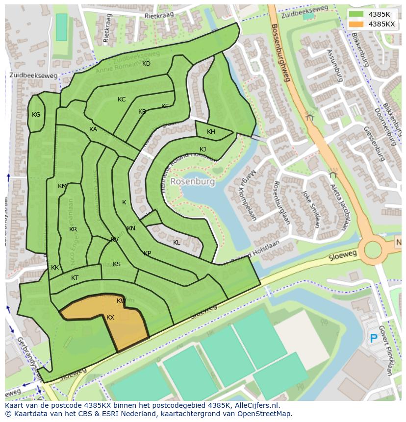 Afbeelding van het postcodegebied 4385 KX op de kaart.