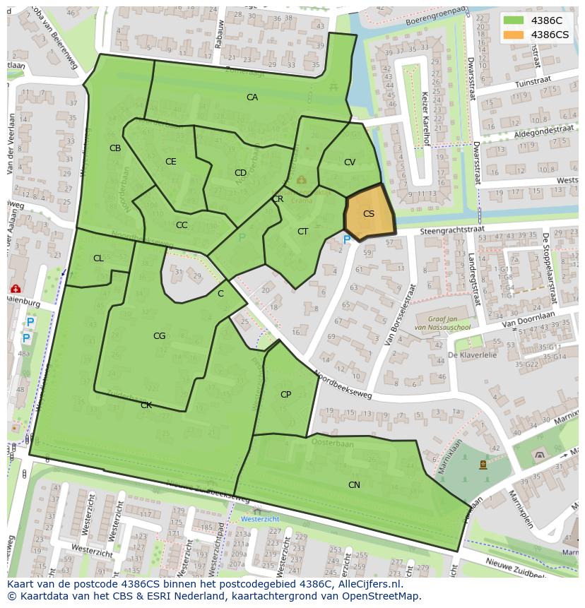 Afbeelding van het postcodegebied 4386 CS op de kaart.