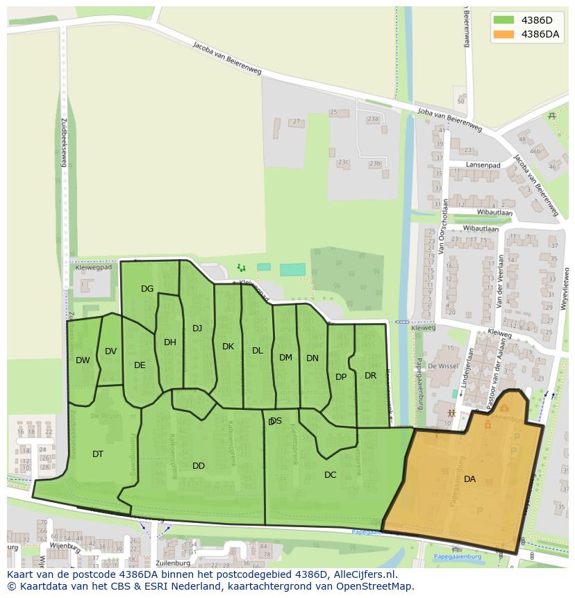 Afbeelding van het postcodegebied 4386 DA op de kaart.