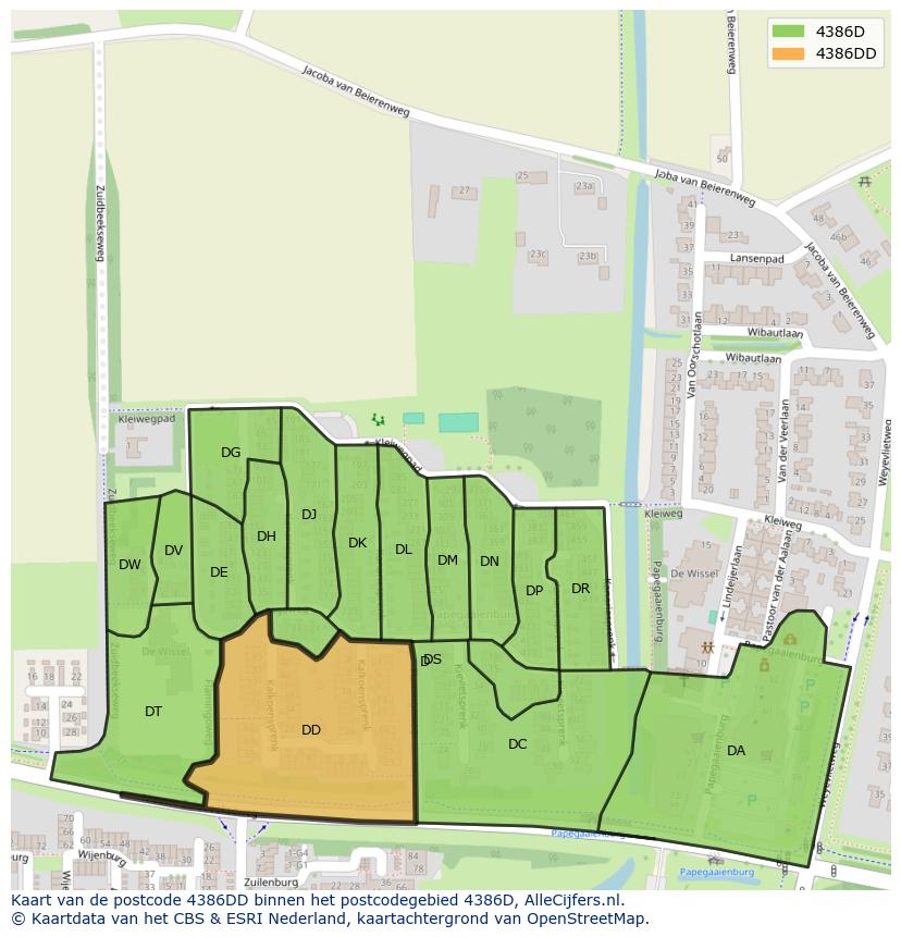 Afbeelding van het postcodegebied 4386 DD op de kaart.