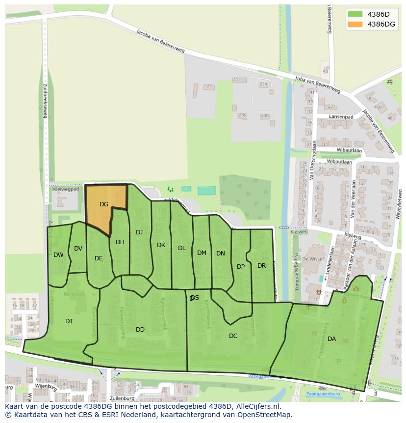Afbeelding van het postcodegebied 4386 DG op de kaart.