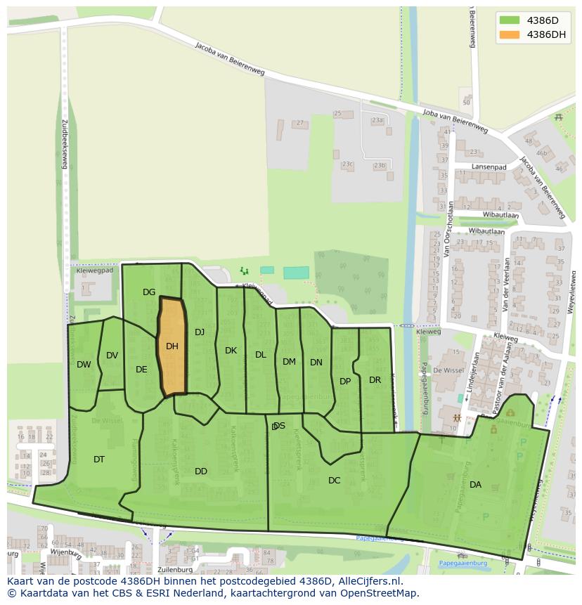 Afbeelding van het postcodegebied 4386 DH op de kaart.