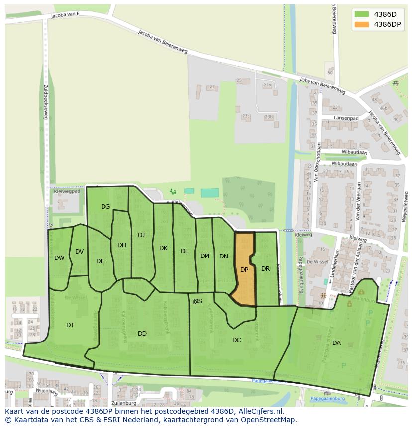 Afbeelding van het postcodegebied 4386 DP op de kaart.