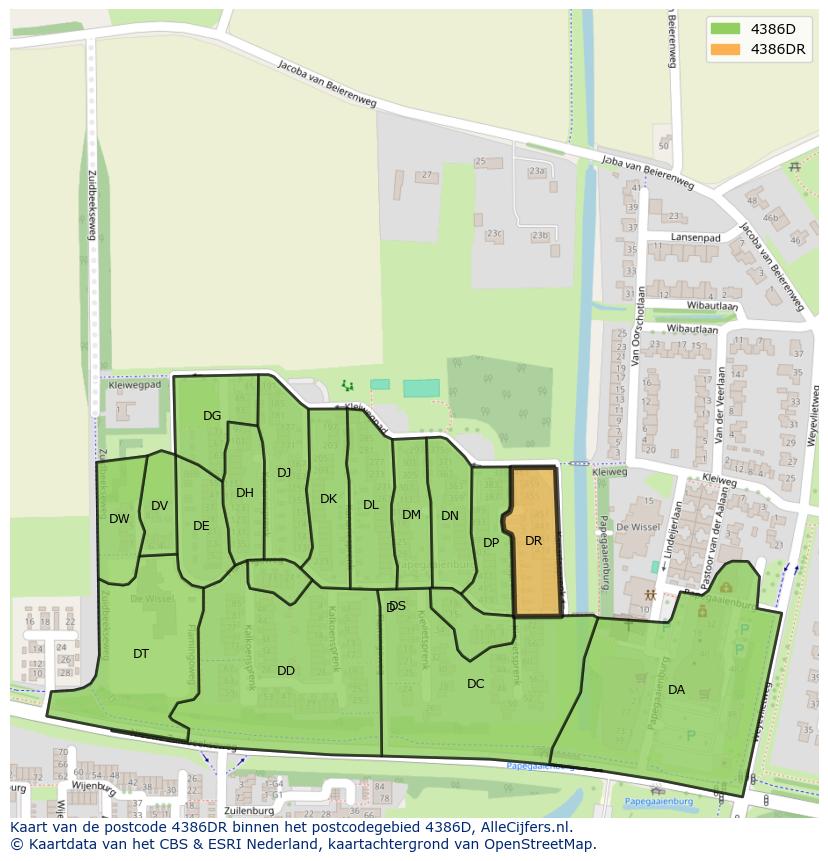 Afbeelding van het postcodegebied 4386 DR op de kaart.