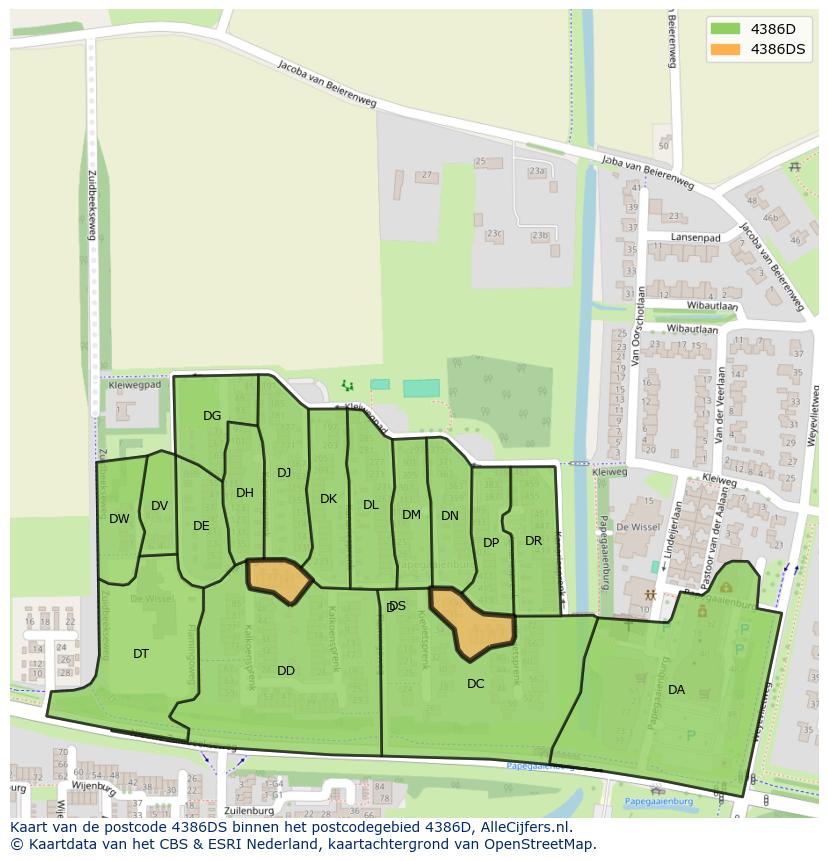 Afbeelding van het postcodegebied 4386 DS op de kaart.