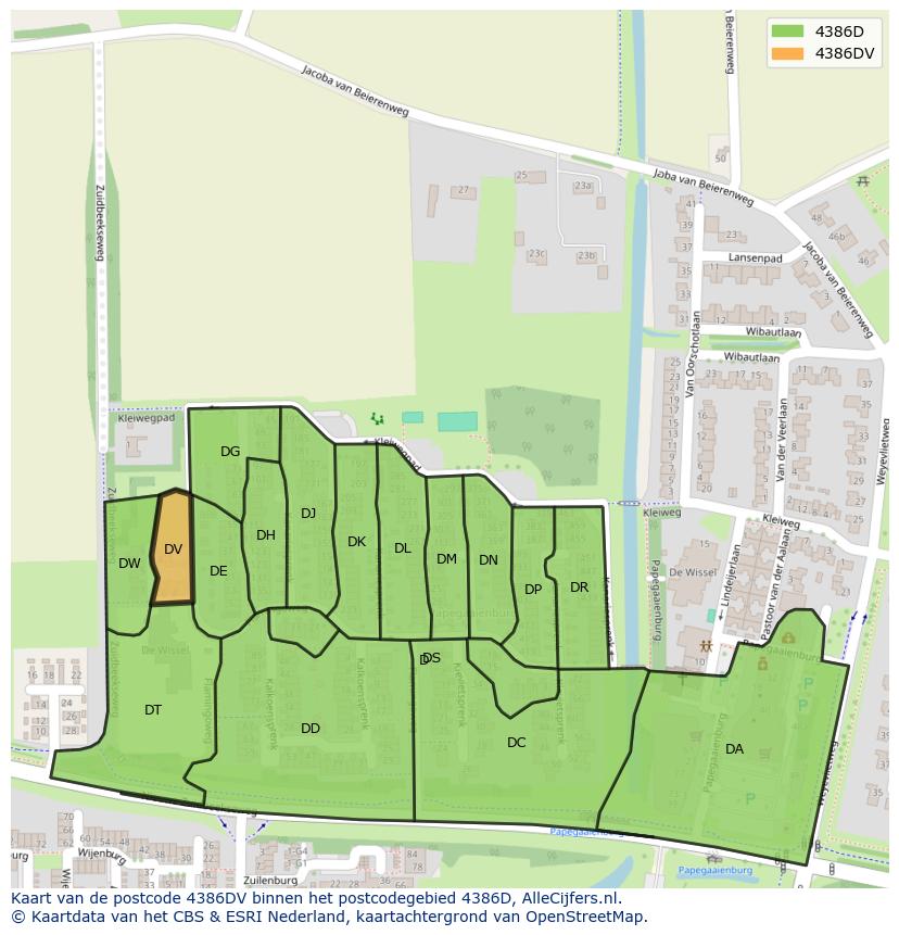 Afbeelding van het postcodegebied 4386 DV op de kaart.
