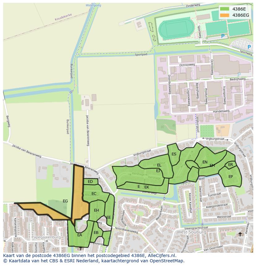Afbeelding van het postcodegebied 4386 EG op de kaart.