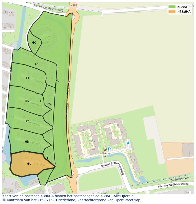 Afbeelding van het postcodegebied 4386 HA op de kaart.