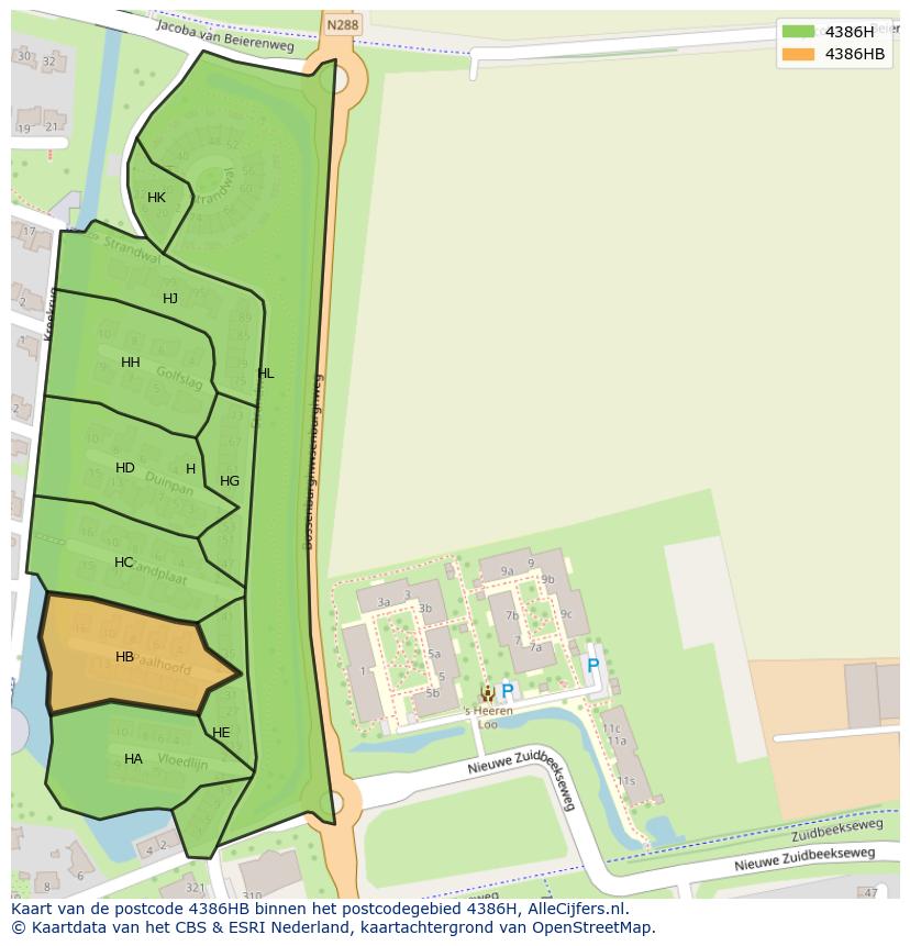 Afbeelding van het postcodegebied 4386 HB op de kaart.