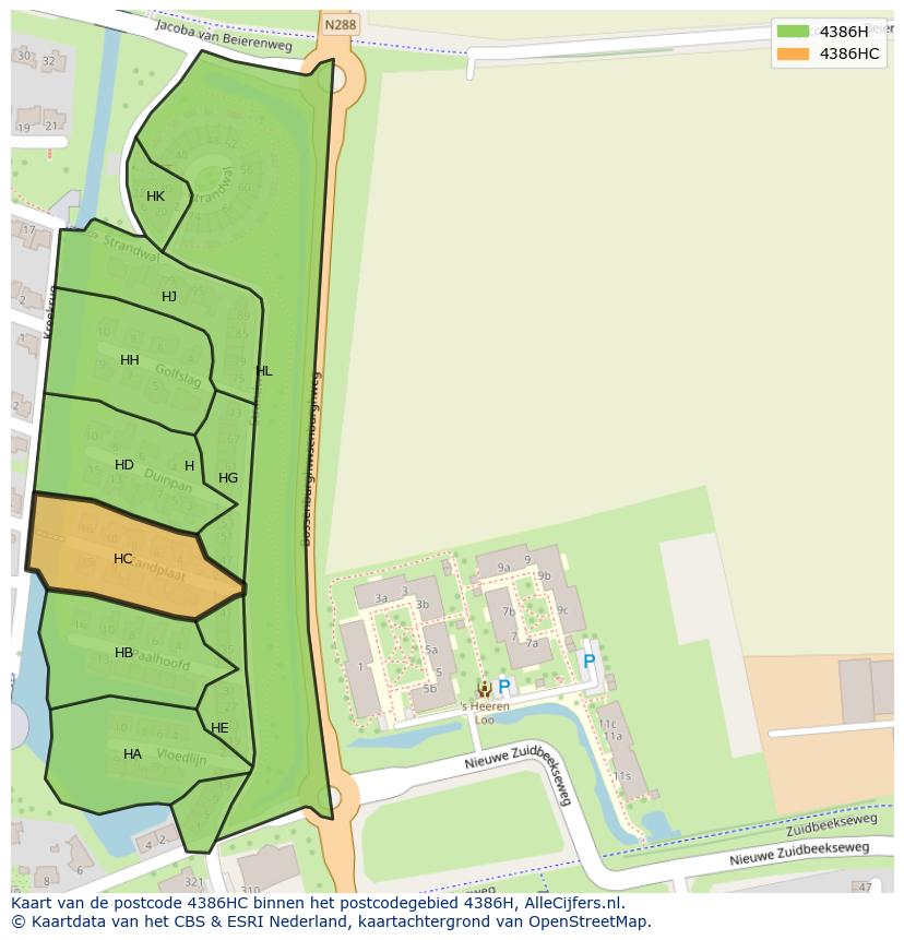 Afbeelding van het postcodegebied 4386 HC op de kaart.