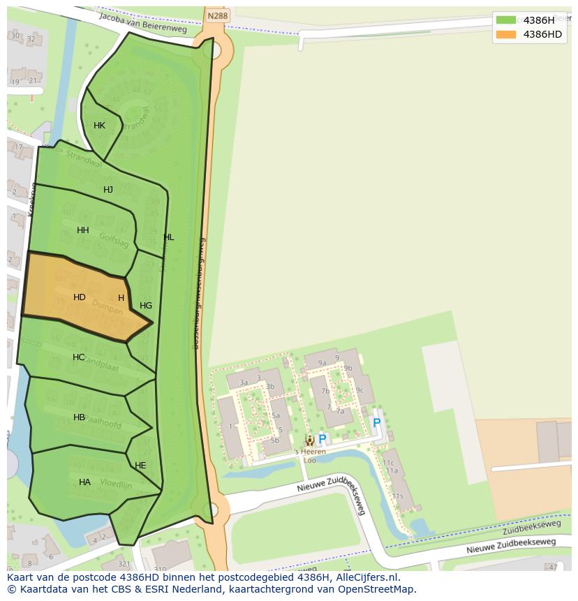 Afbeelding van het postcodegebied 4386 HD op de kaart.