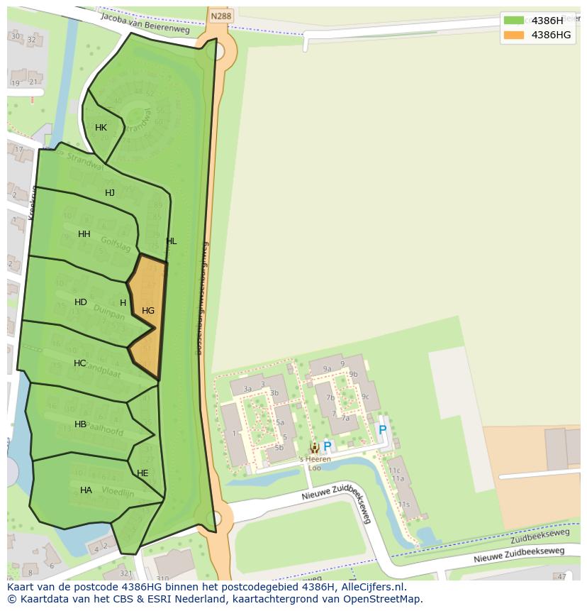 Afbeelding van het postcodegebied 4386 HG op de kaart.
