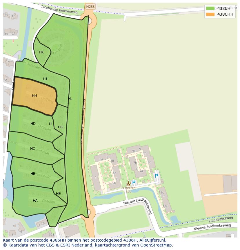 Afbeelding van het postcodegebied 4386 HH op de kaart.