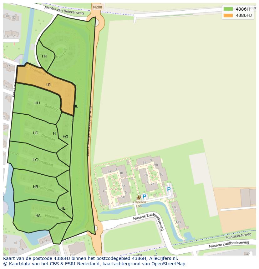 Afbeelding van het postcodegebied 4386 HJ op de kaart.