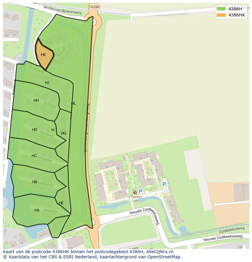 Afbeelding van het postcodegebied 4386 HK op de kaart.