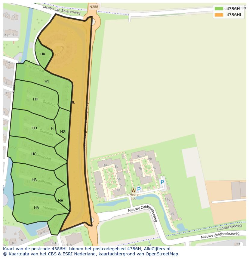 Afbeelding van het postcodegebied 4386 HL op de kaart.