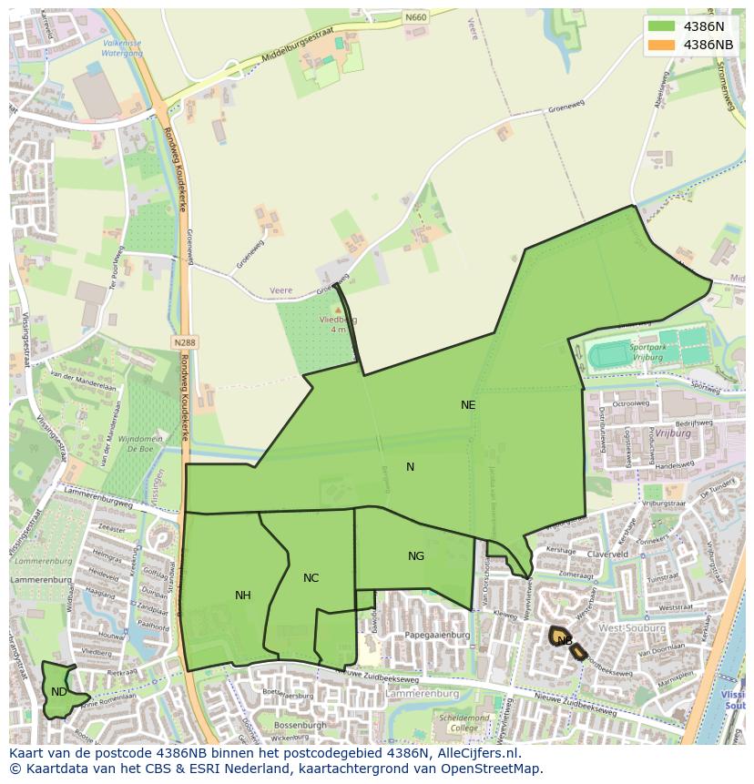 Afbeelding van het postcodegebied 4386 NB op de kaart.