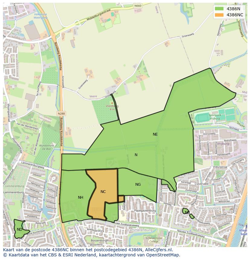 Afbeelding van het postcodegebied 4386 NC op de kaart.