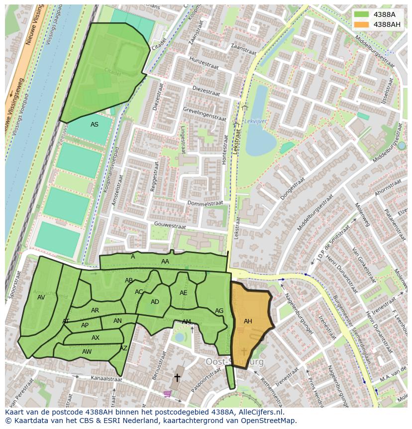 Afbeelding van het postcodegebied 4388 AH op de kaart.