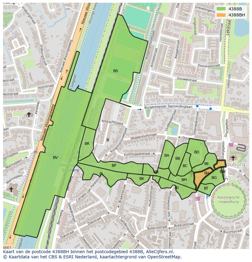 Afbeelding van het postcodegebied 4388 BH op de kaart.