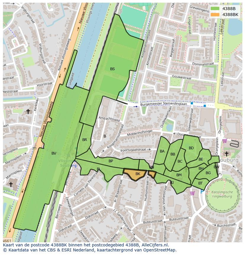 Afbeelding van het postcodegebied 4388 BK op de kaart.