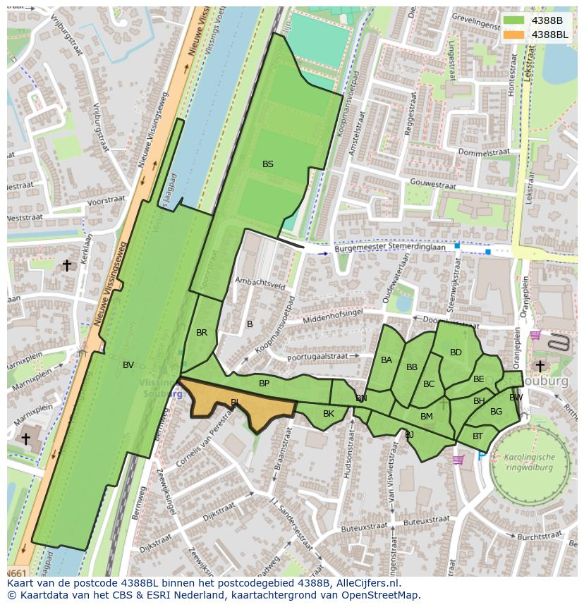 Afbeelding van het postcodegebied 4388 BL op de kaart.