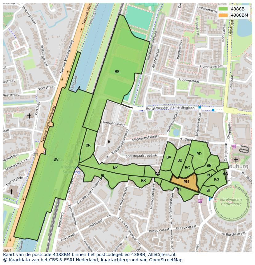 Afbeelding van het postcodegebied 4388 BM op de kaart.
