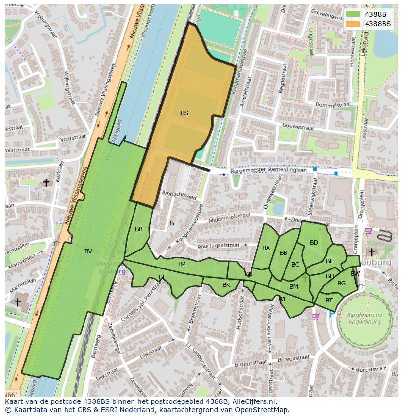 Afbeelding van het postcodegebied 4388 BS op de kaart.