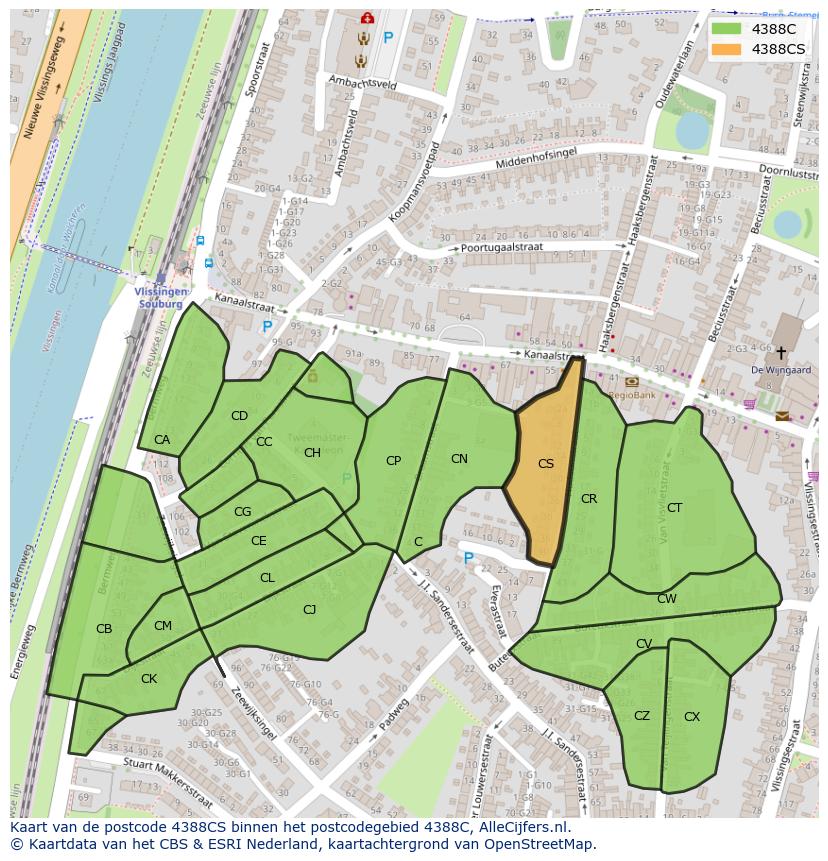 Afbeelding van het postcodegebied 4388 CS op de kaart.
