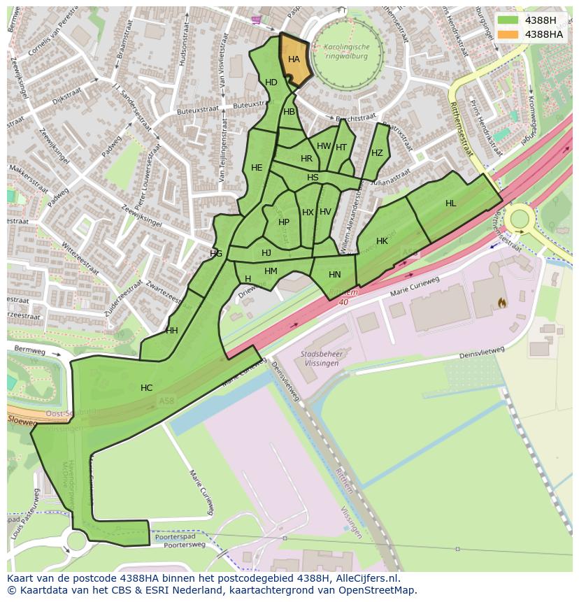 Afbeelding van het postcodegebied 4388 HA op de kaart.