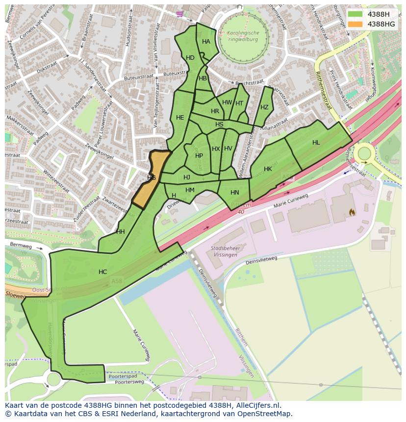 Afbeelding van het postcodegebied 4388 HG op de kaart.