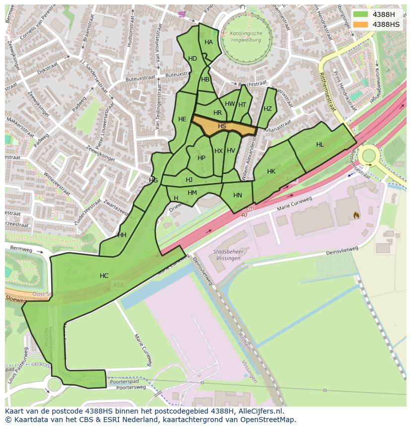 Afbeelding van het postcodegebied 4388 HS op de kaart.