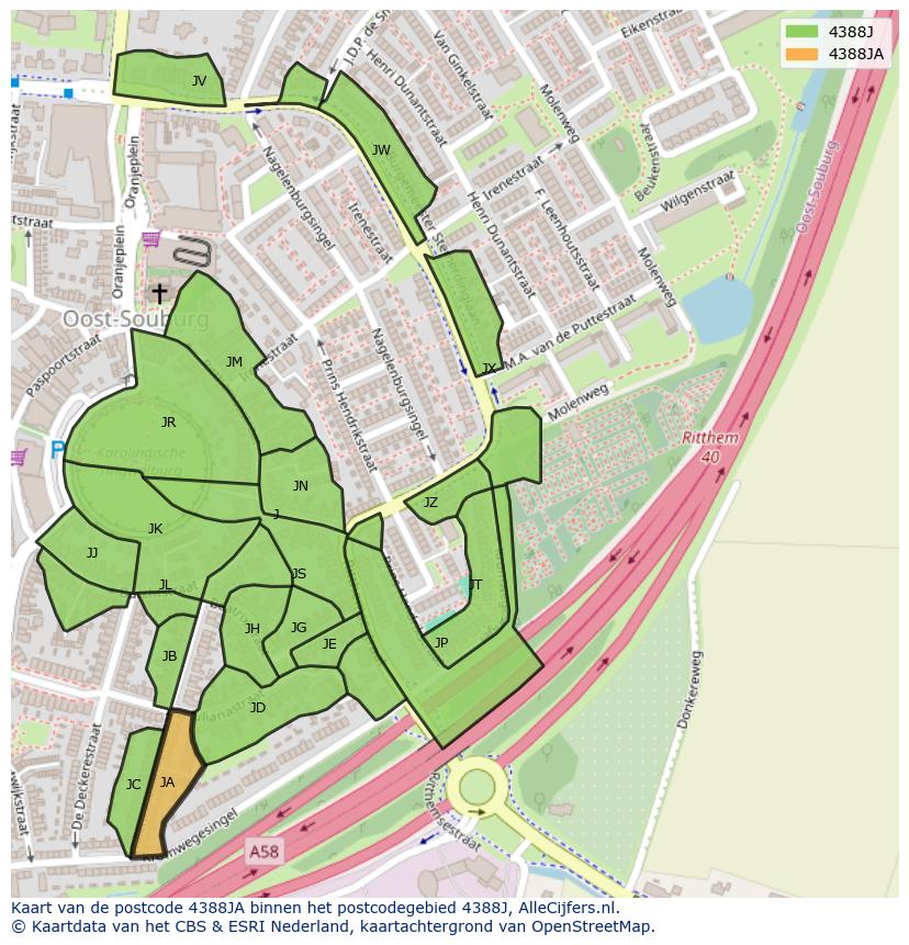 Afbeelding van het postcodegebied 4388 JA op de kaart.