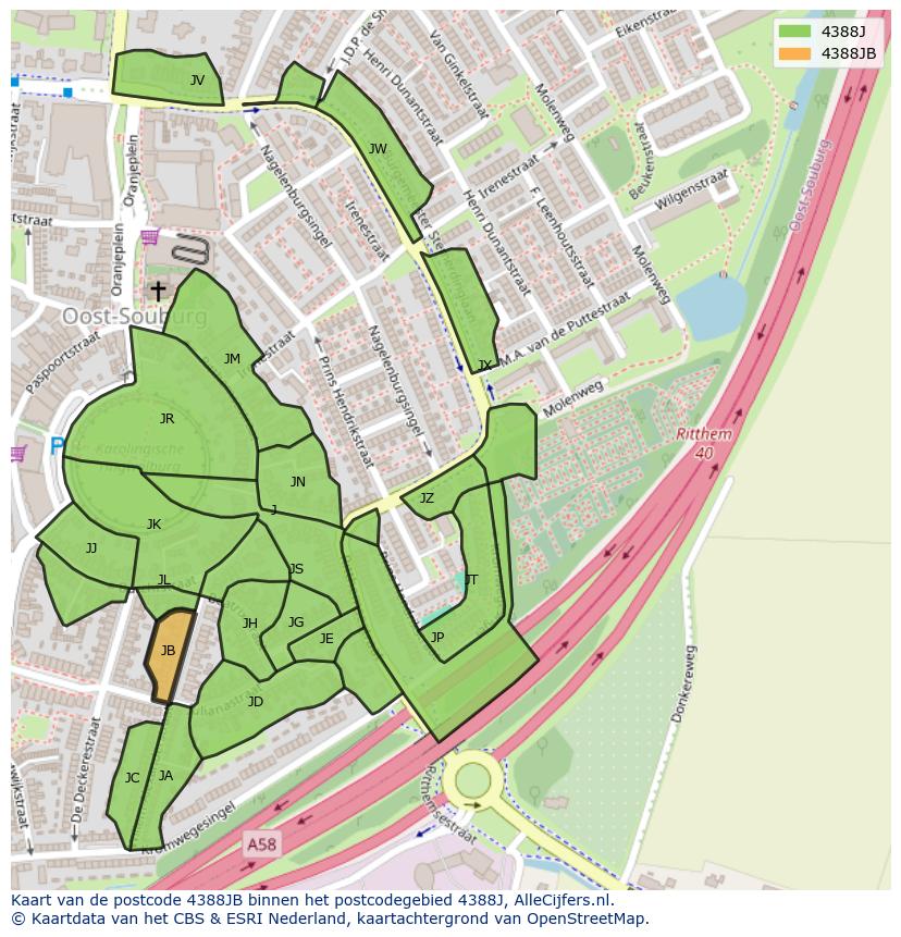 Afbeelding van het postcodegebied 4388 JB op de kaart.